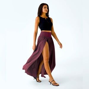 High Waisted Split 2-in-1 Flowy Quick Dry Maxi Casual Skirt Small
